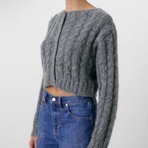 Gap x Cult Gaia Gray Cropped Cable-Knit Cardigan in Medium / GUC 🩶